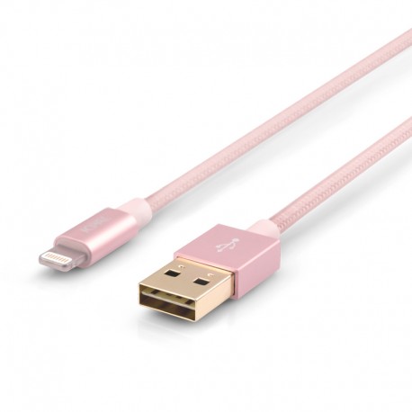 Кабель JCPAL Lightning - Dual USB, 28 AWG, 1.5 m, Nylon, Pink